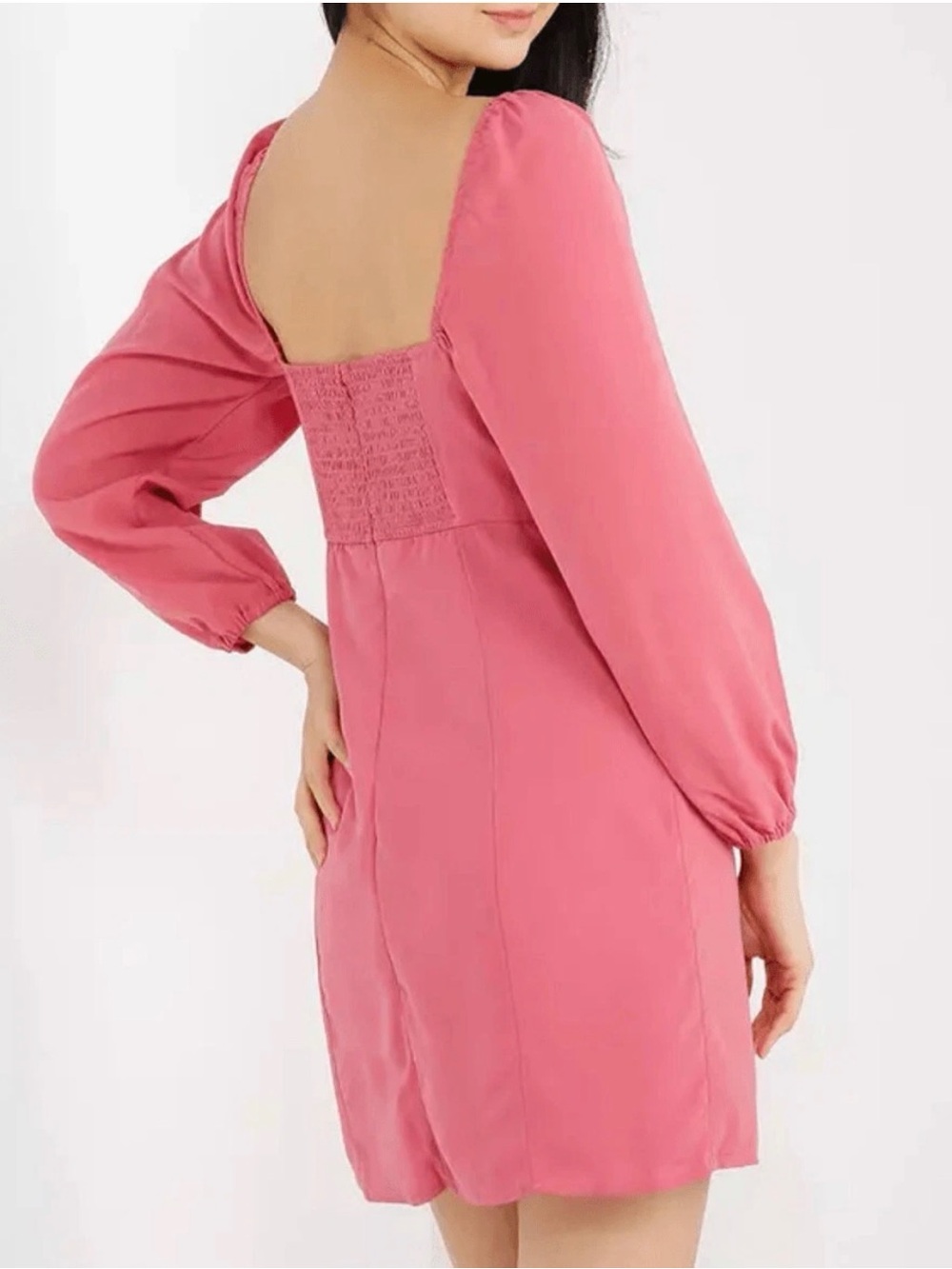 Abercrombie & Fitch Long Sleeve Sweetheart Neck Mini Dress Coral Pink Size Large - Picture 2 of 10